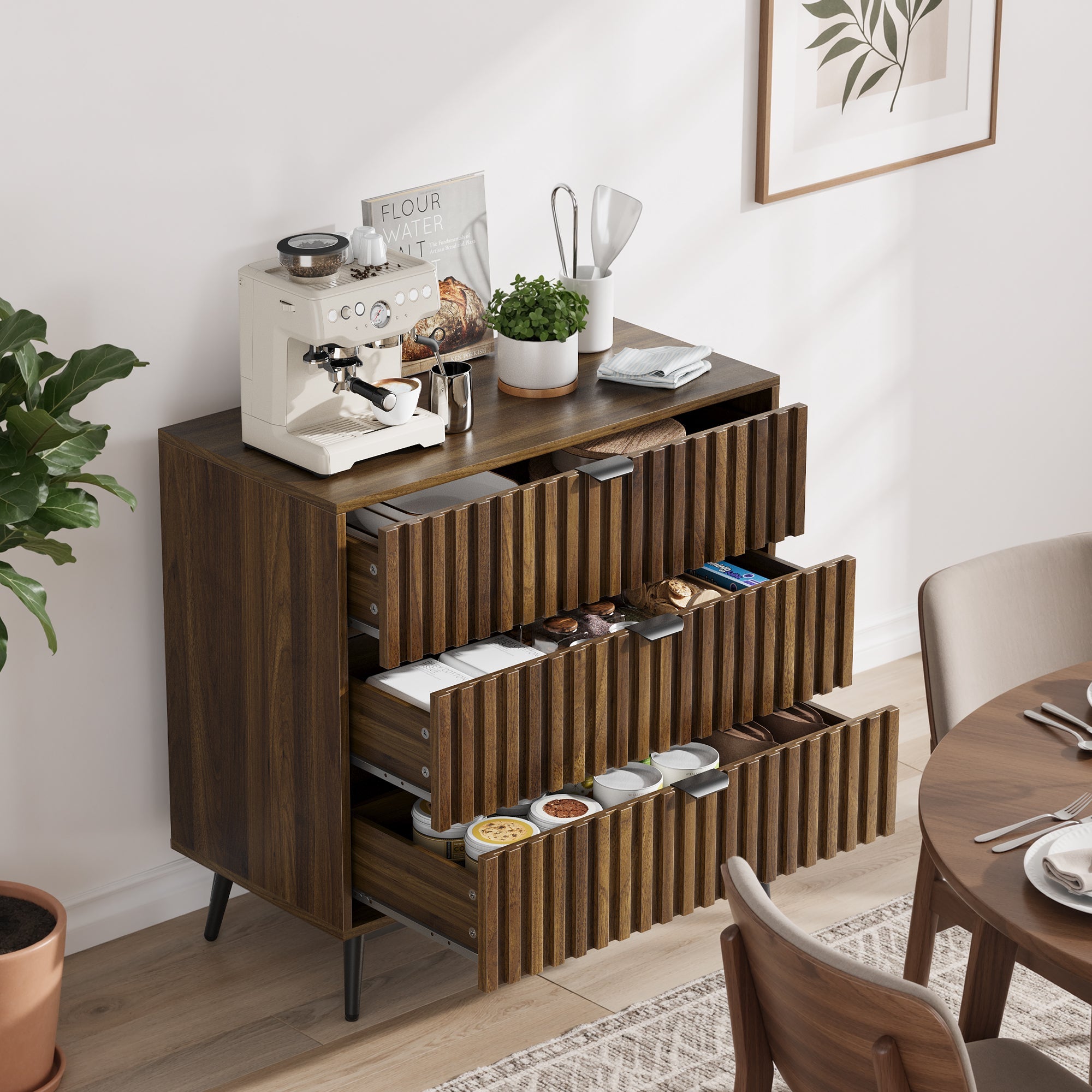 Chest of Drawers Storage Cabinet 3 Drawers Wooden Walnut Color ...
