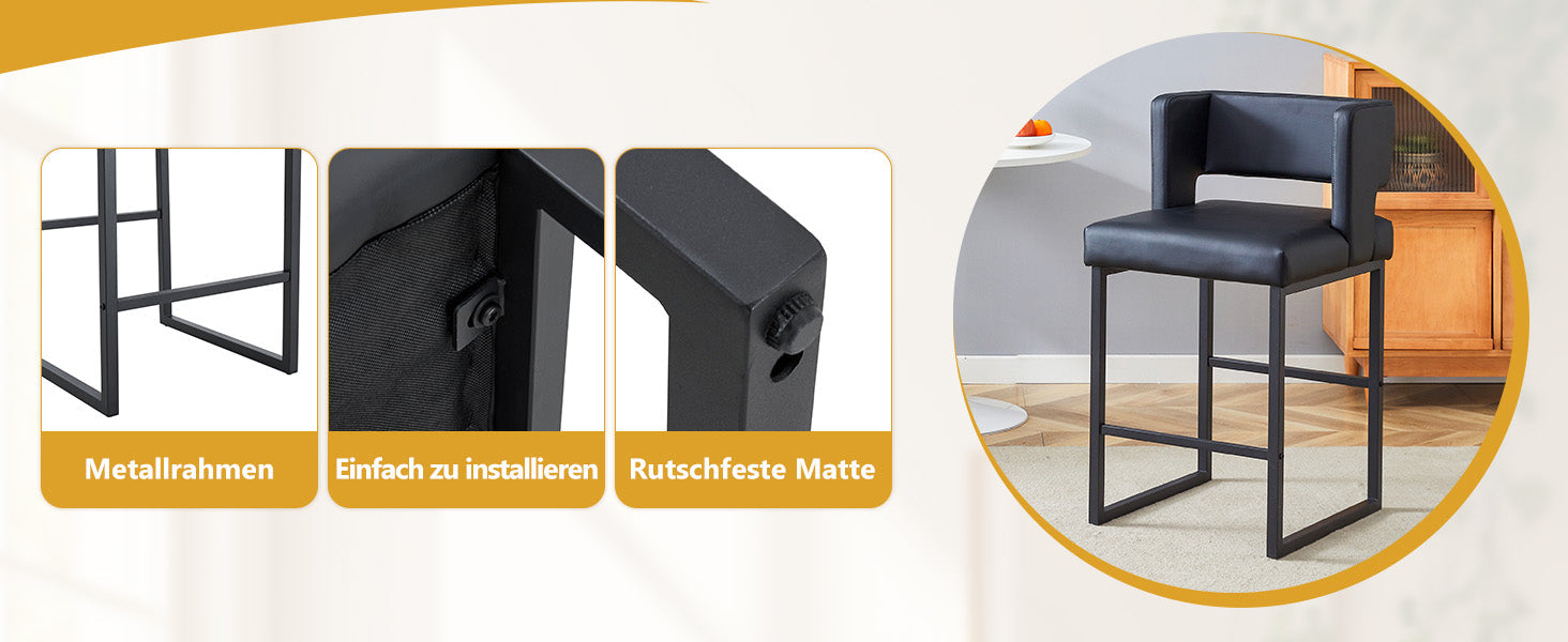 2-Pack Bar Stools Nordic Style Square Design Metal Legs - Black