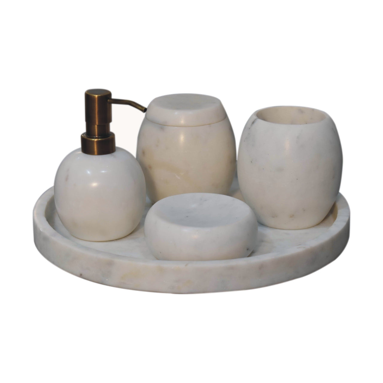 Bathroom Set 5 Piece Accessories White Marble