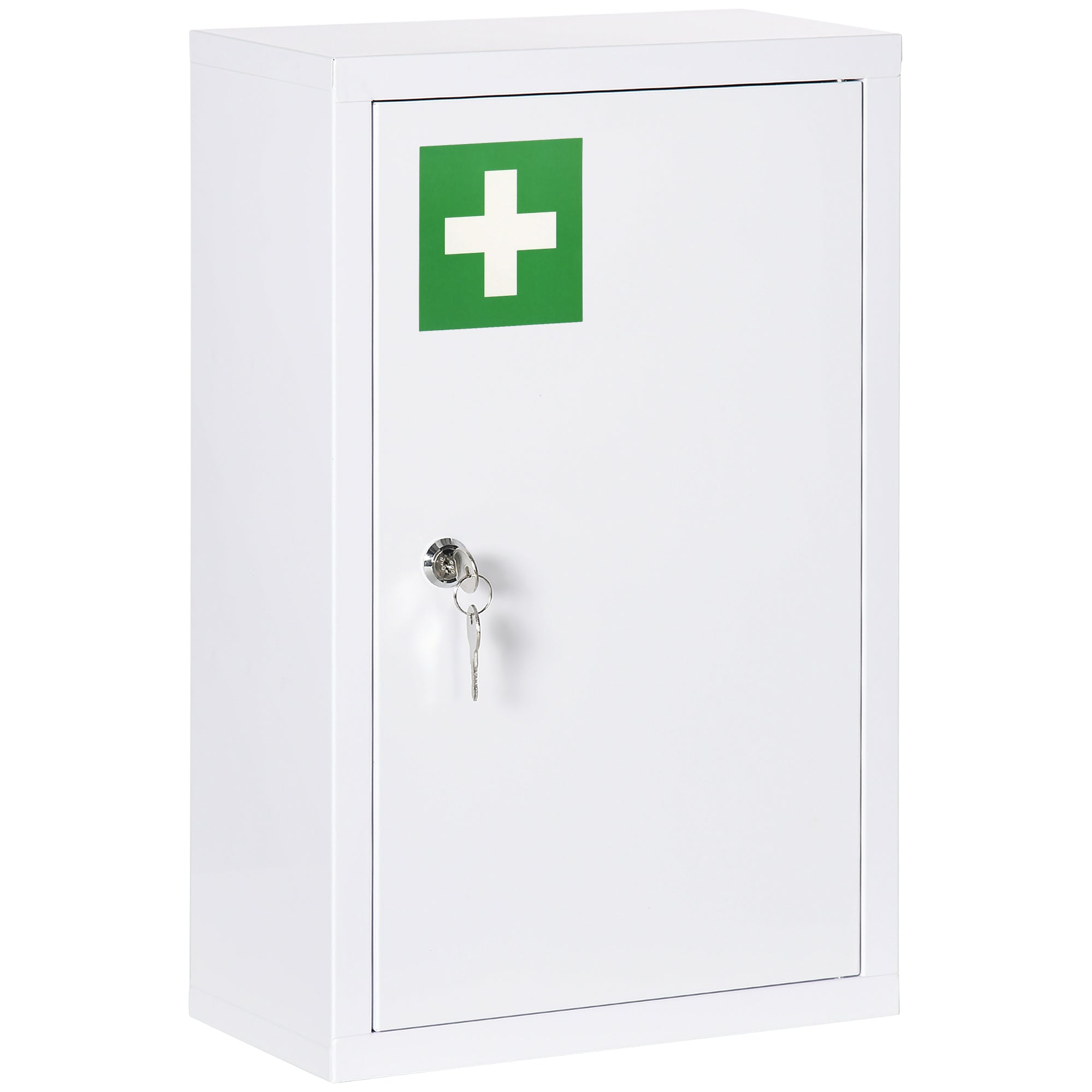 Kleankin Medicine Cabinet, Lockable 3 Compartments Child-Proof, Cold-Rolled Steel White