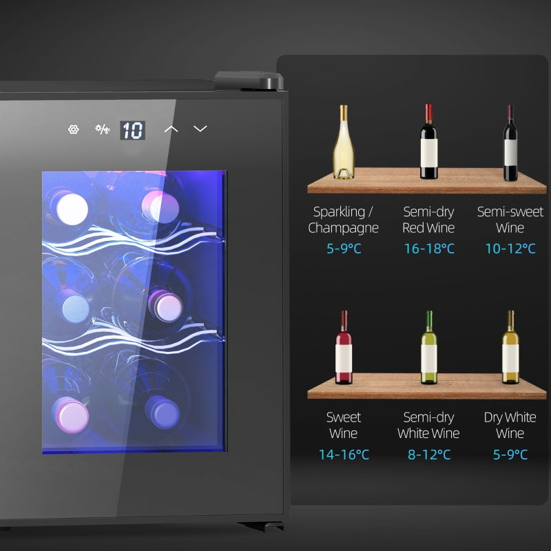 Six Bottle Countertop Wine Fridge with 8-18℃ Temperature - Black