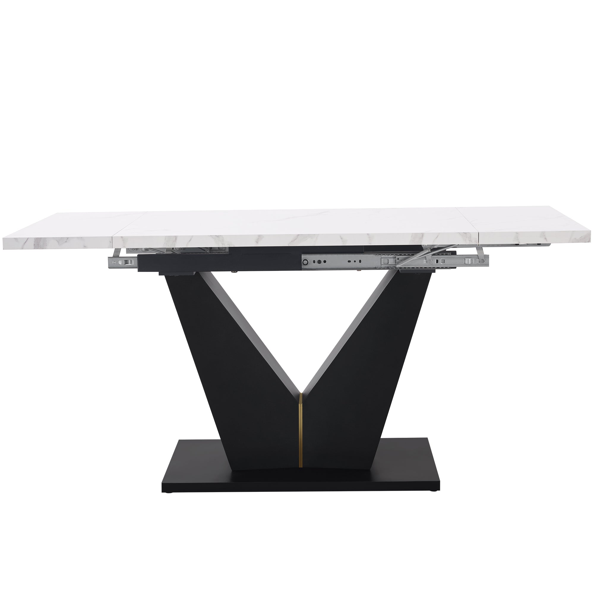 Dining Set 5-Piece Extendable Table 4 Velvet Chairs - White Marble/Grey