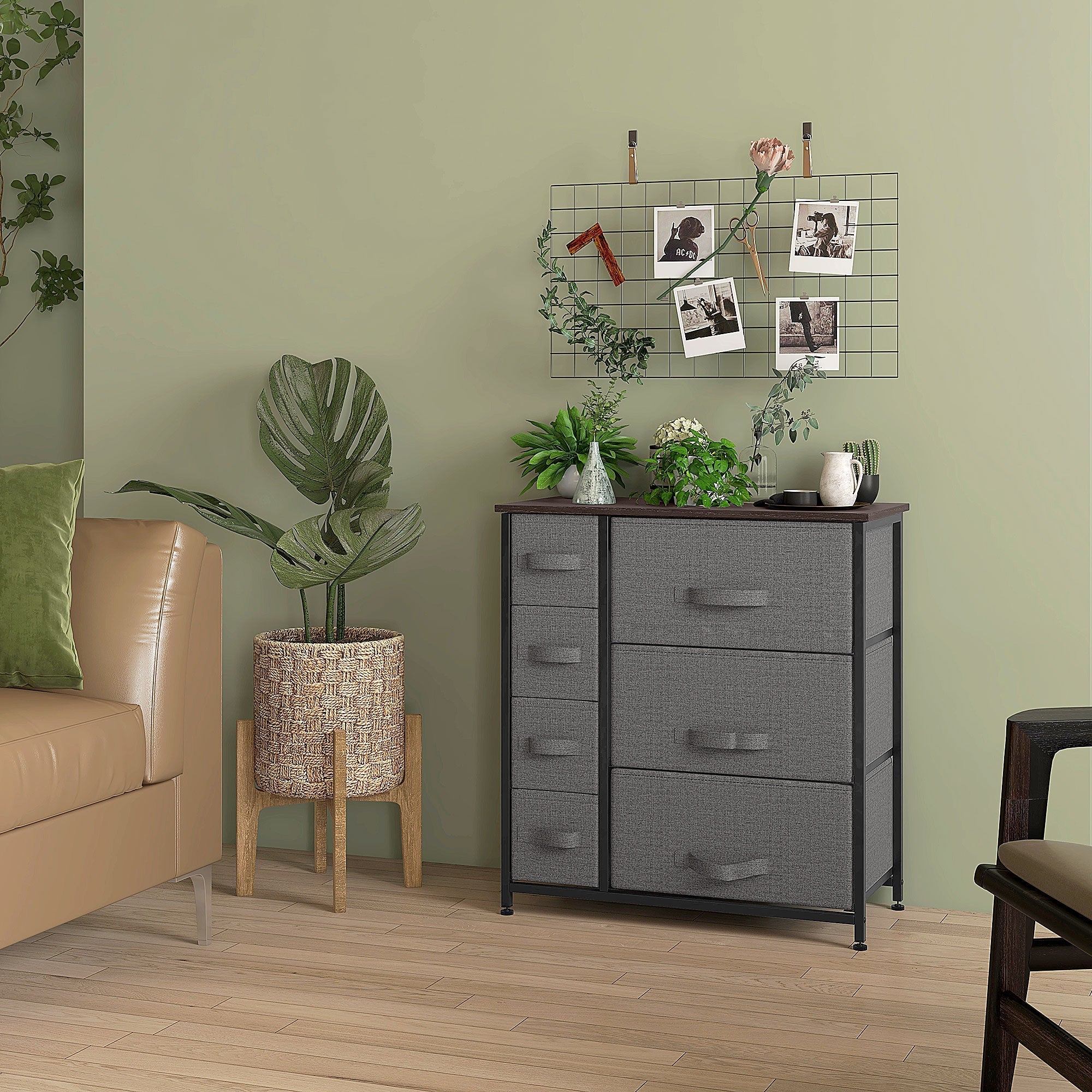 Drawer Cabinet, 7 Foldable Fabric Drawers Metal Frame, Gray
