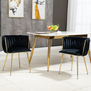 Dining Chair Set Modern Luxury Handwoven Gold Legs Soft Cushion Velvet (Set of 2)