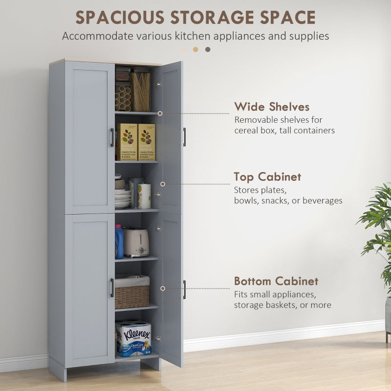 Freestanding Kitchen Cupboard, 4-Door Storage Cabinet with Adjustable Shelves, Grey