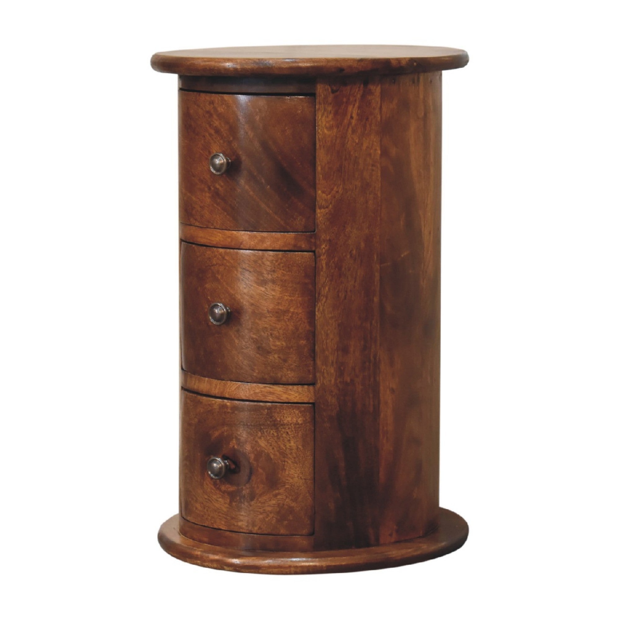 Solid Wood Mini Drum Chest with 3 Drawers, Dark Brown