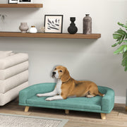 Dog Sofa - Pet Sofa with Cushion, Wooden Legs, Green