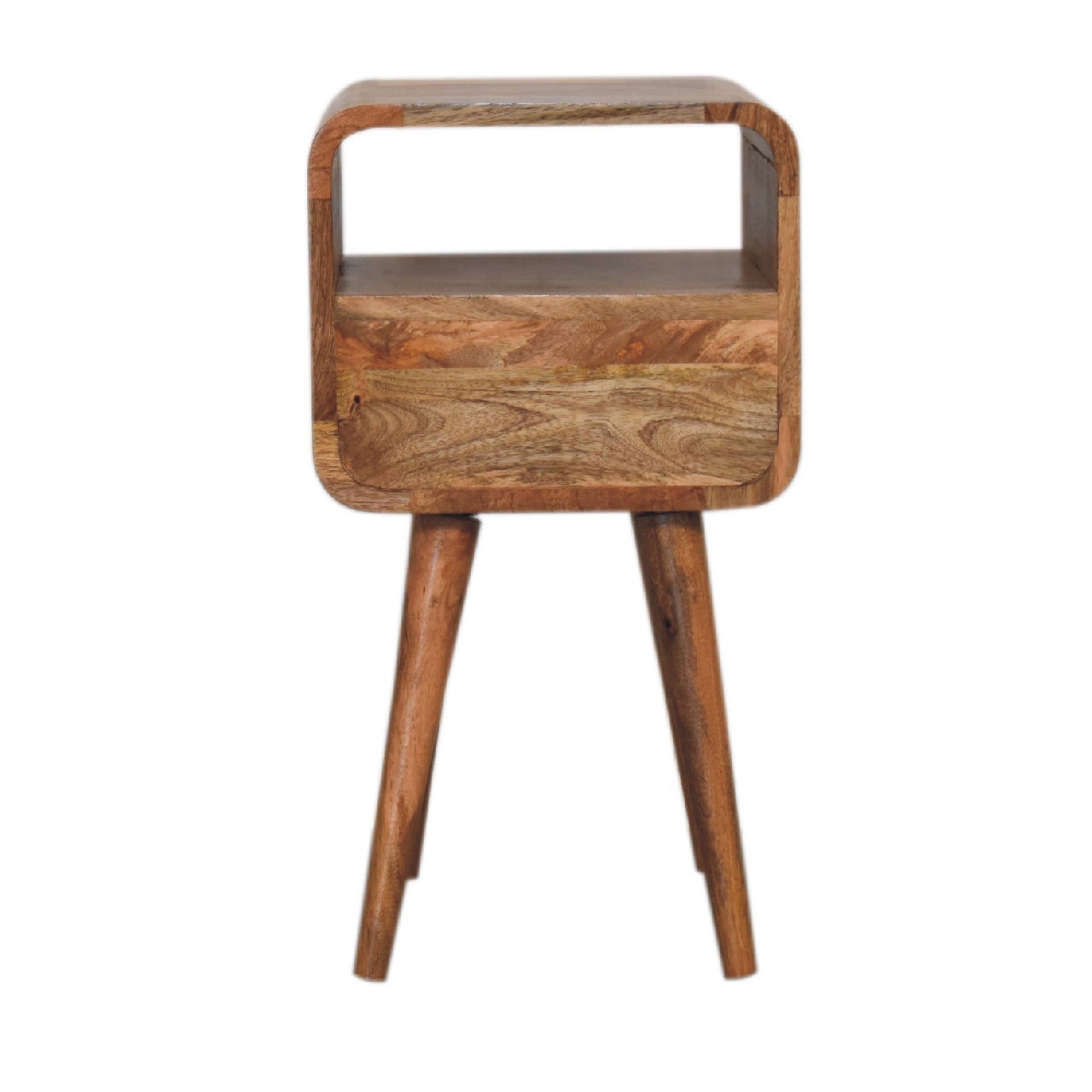 Mini Curve Bedside, 1 Drawer Open Slot, Solid Oak-ish Wood