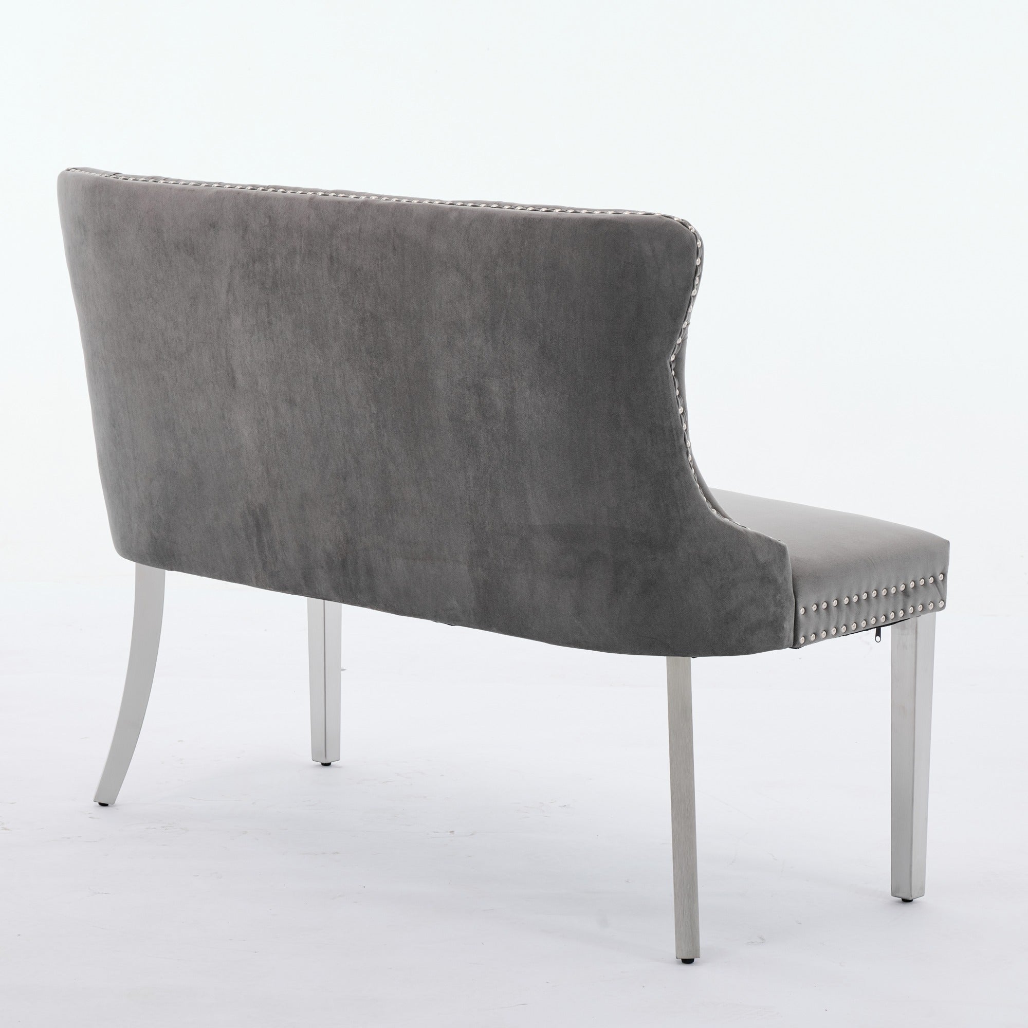 Velvet Loveseat Bench, 2-Seat Tufted Wing Back Mid Century Modern, Gray