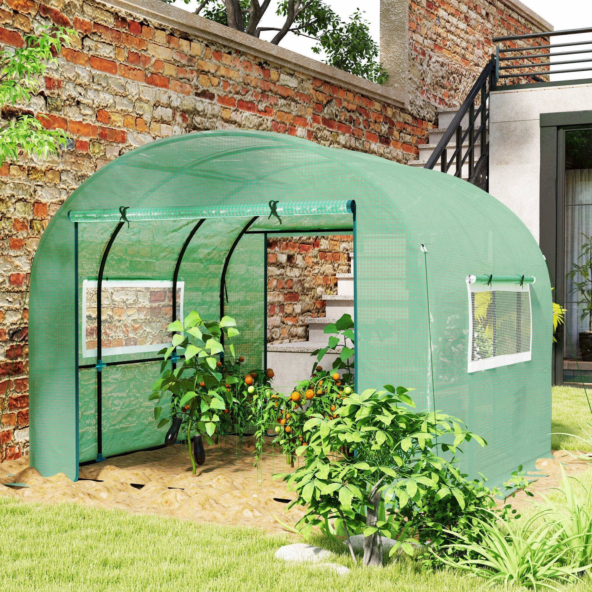 Walk-In Polytunnel Greenhouse, 300 x 300cm, Green