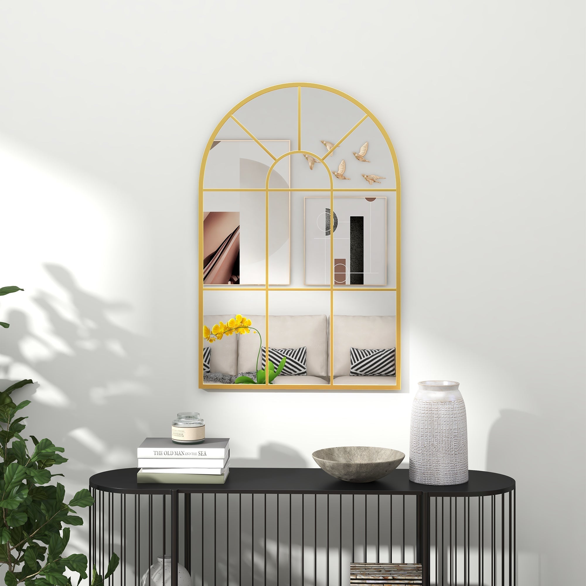 Wall Mirror, Window Mirror, Decorative Hanging, Gold Metal