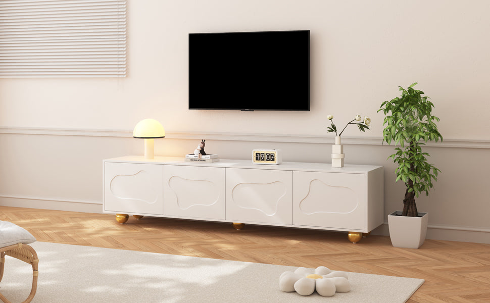 TV Cabinet, Cloud-Shaped Lowboard with 2 Cabinets, 75-inch