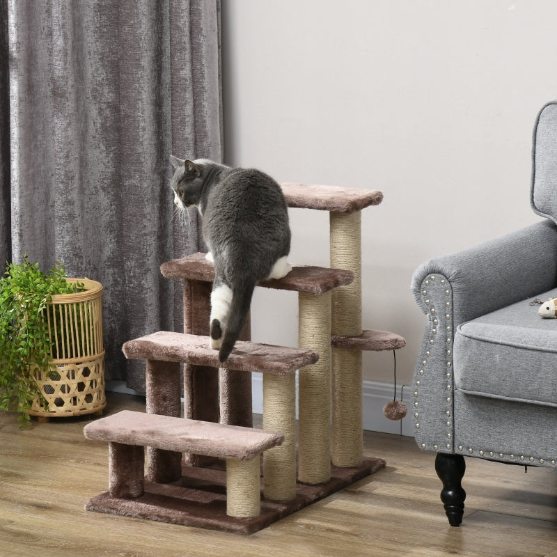 Haustiertreppe Kratzbaum, 4-Stufen für Tiere bis 5 kg, Braun