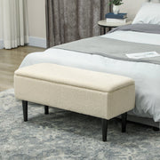 47L Storage Ottoman Padded Seat Wooden Legs Teddy Fleece Cream