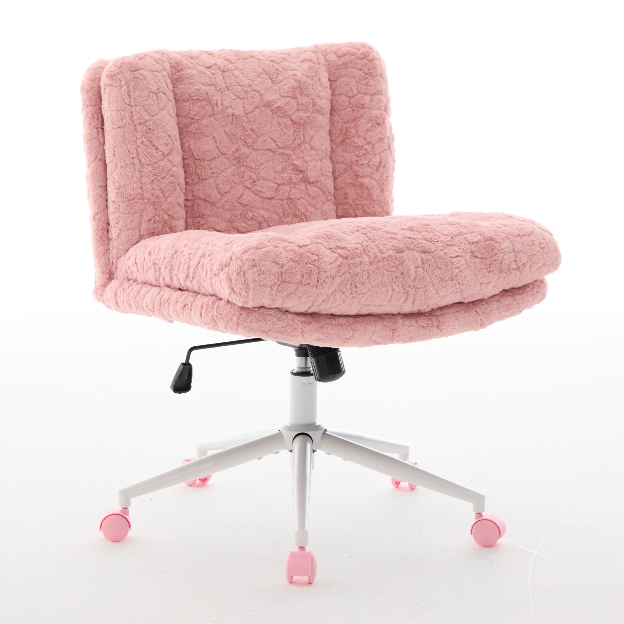 Wider Seat Office Chair with Swivel Adjustable Metal Base, Pink Artificial Rabbit Hair