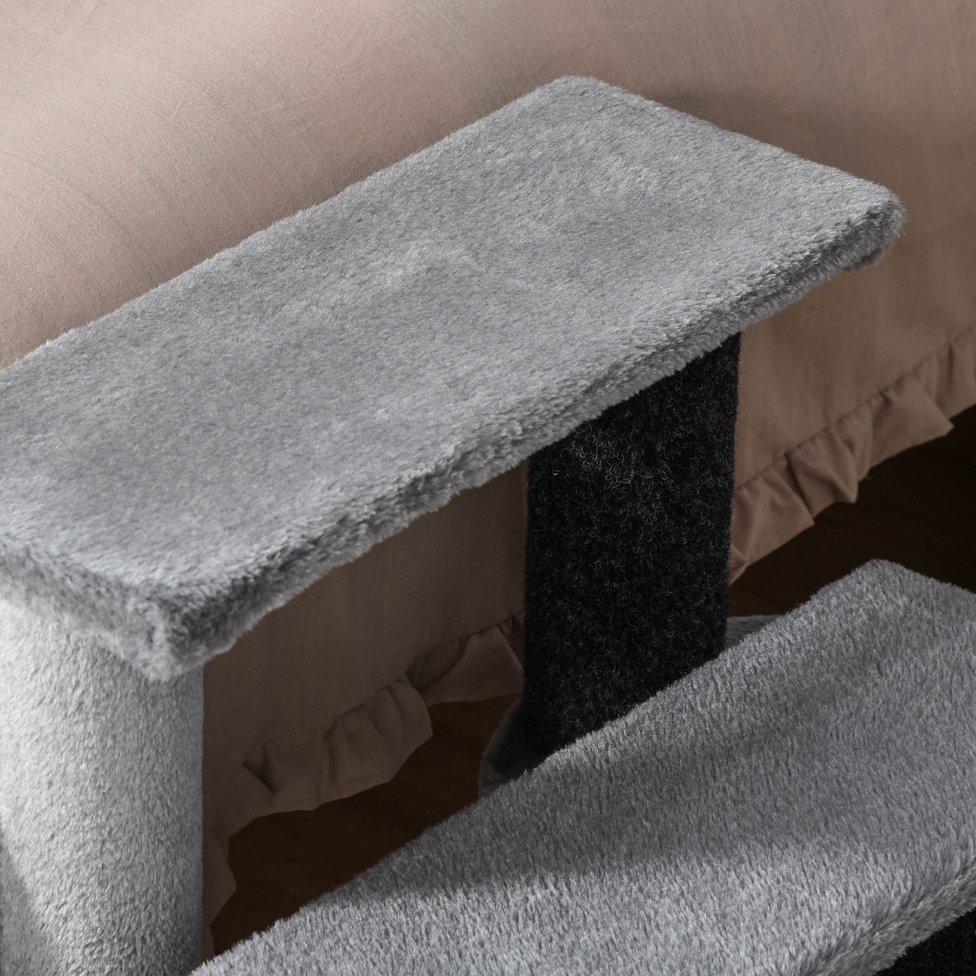 Cat Stairs 3 Steps with Play Ball, Plush Grey