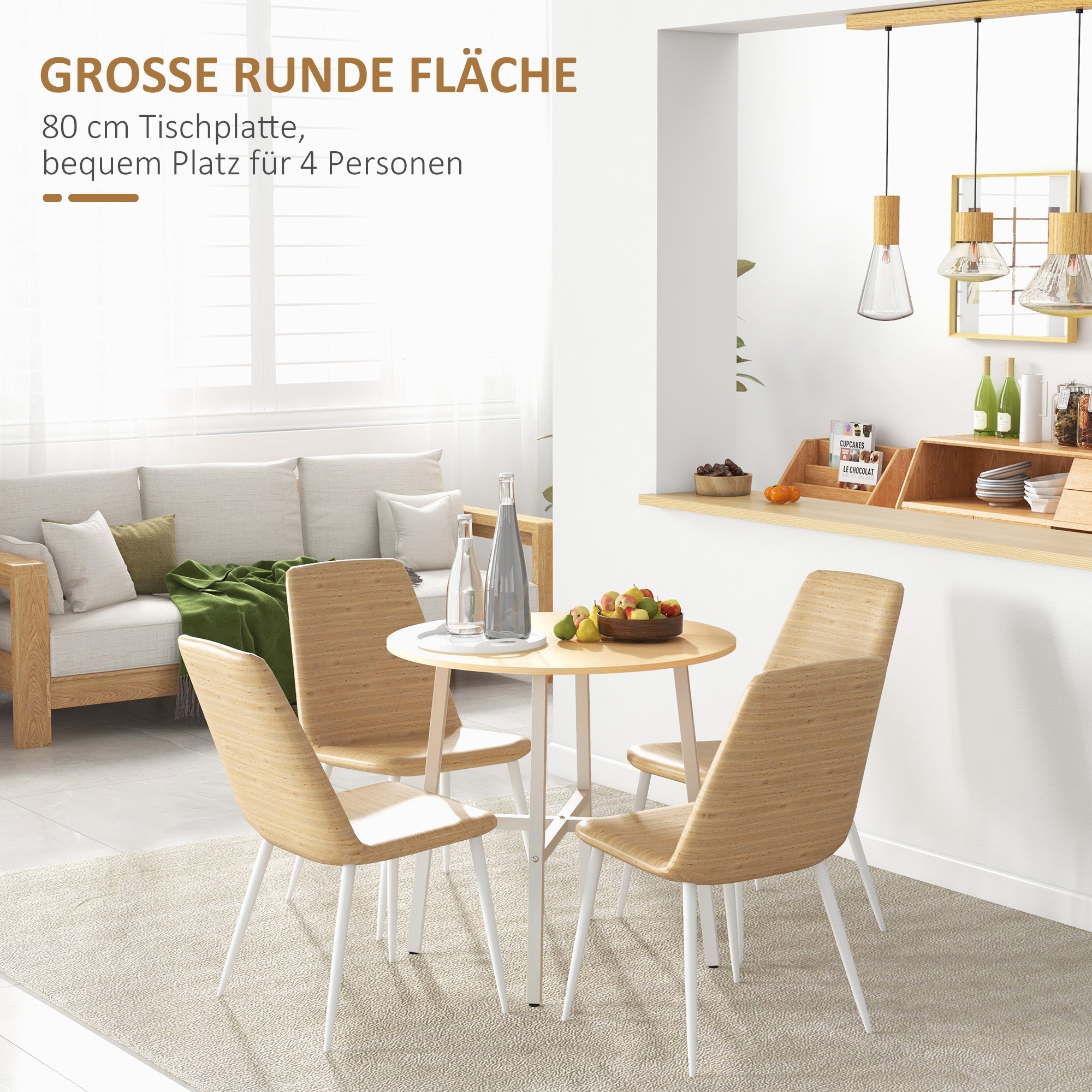 Dining Table for 4 People, Modern Living Room, Steel & Natural Wood