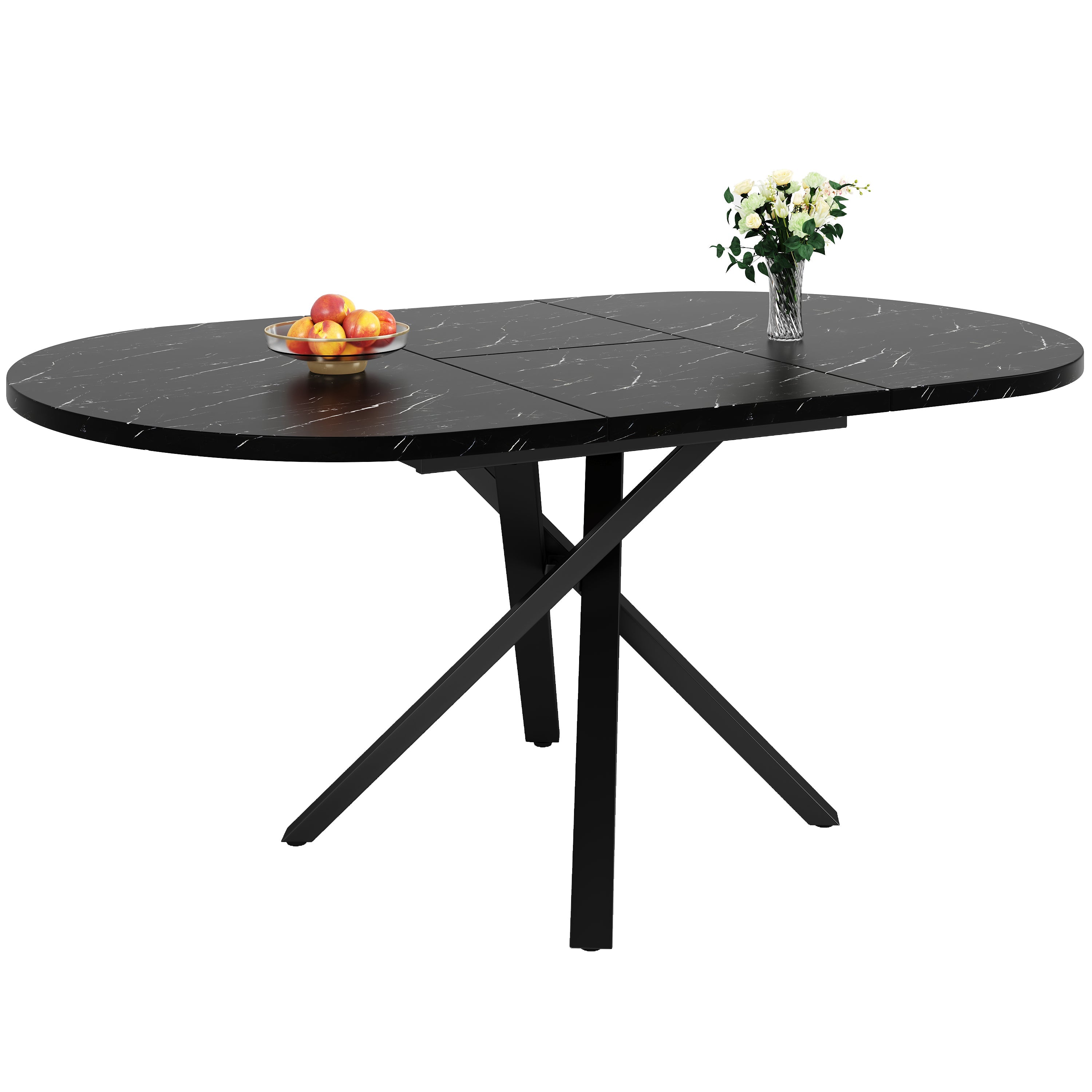 Dining Table Set 5-Piece Round Extendable 4 Chairs Velor Beige