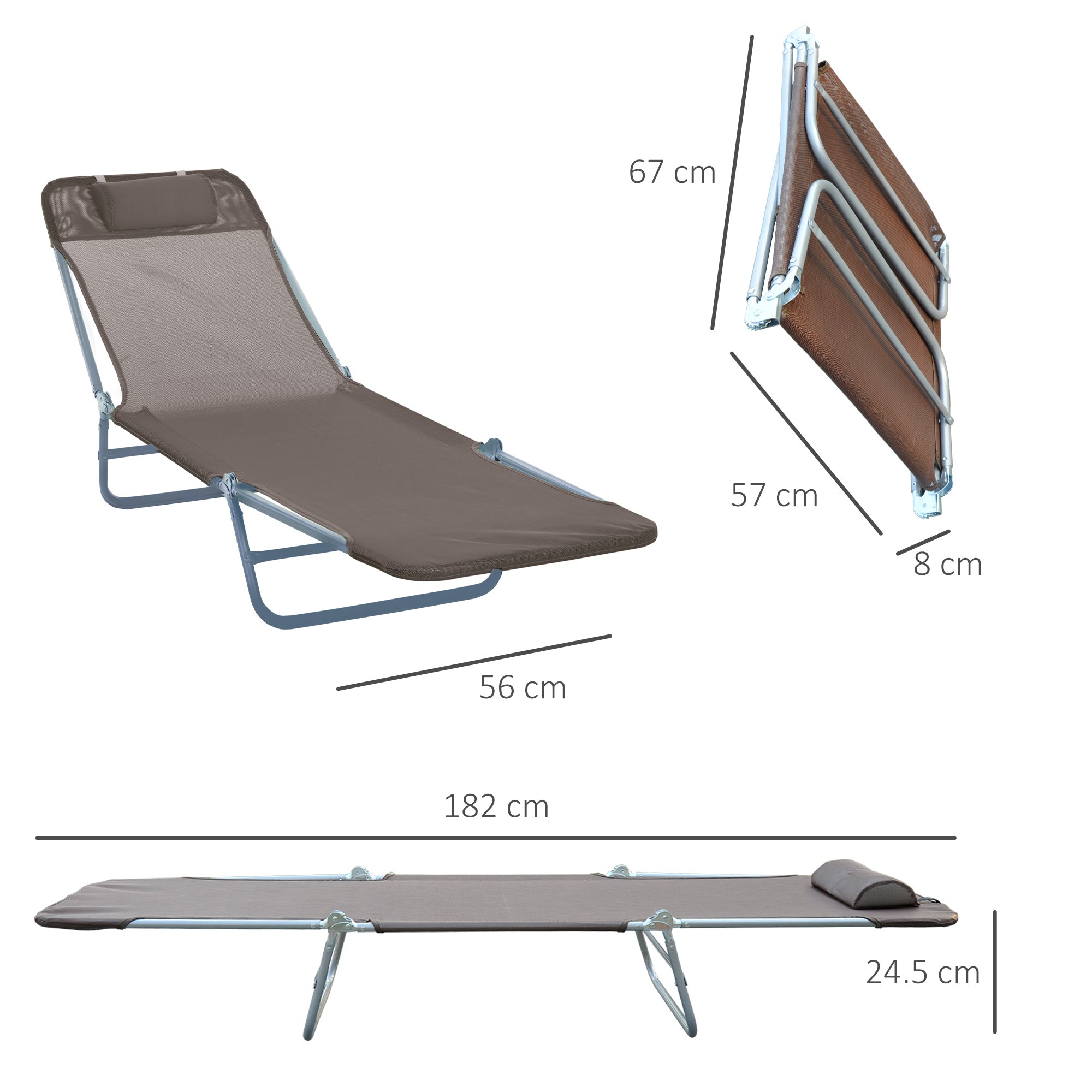 Sun Lounger Folding 2-Legged Weatherproof, Brown
