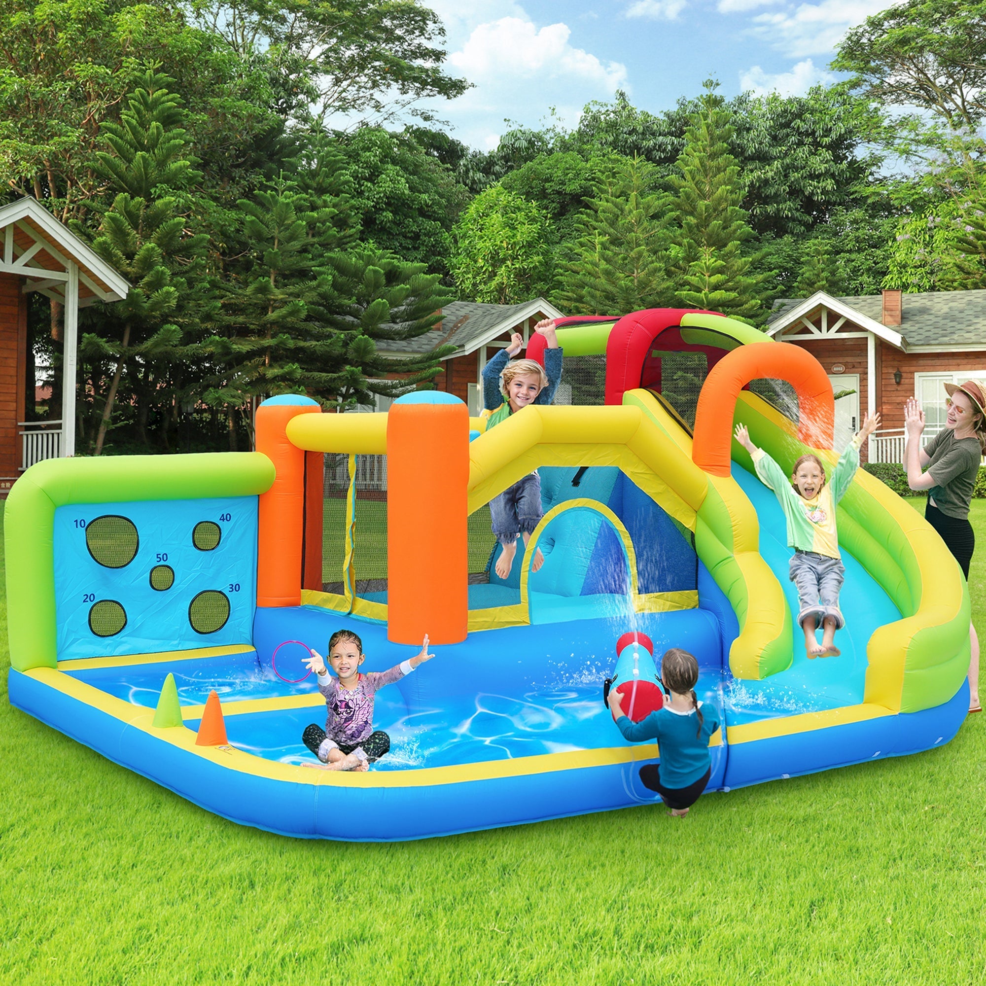Bouncy Castle with Blower, Multifunctional Water and Trampoline Park