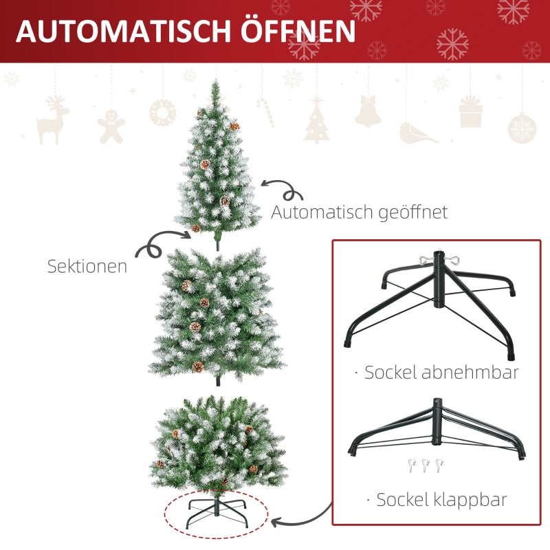 Artificial Christmas Tree, 630 Branches, 37 Cones, Snowy Tips, 180 cm