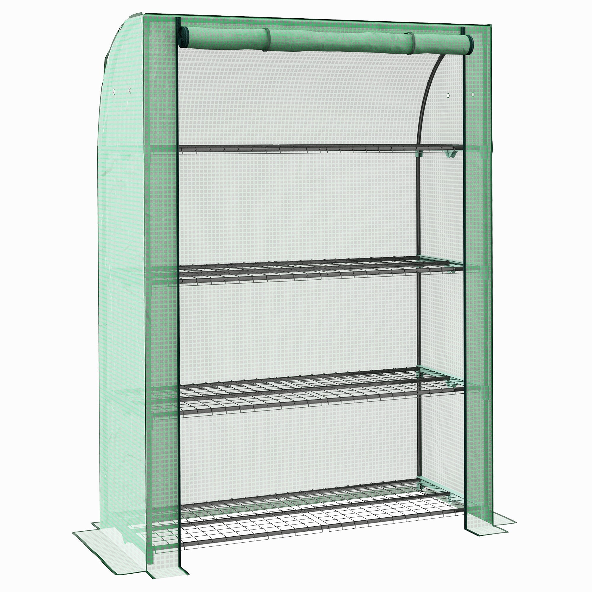 4 Tier Mini Greenhouse, Portable Indoor Outdoor with Roll-up Door and Wire Shelves, Green