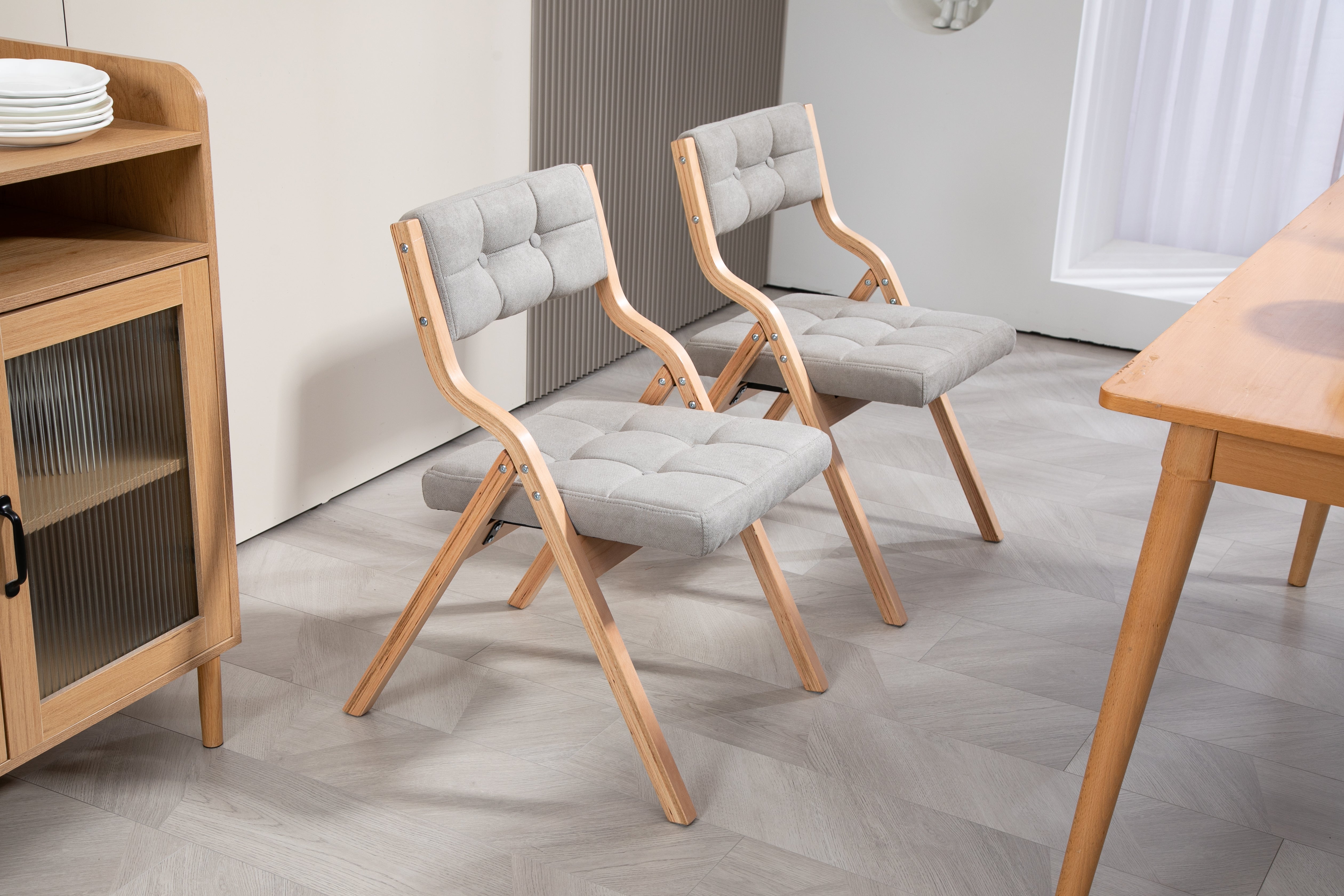 HOMEFUN Folding Chairs Padded Wooden 2 Pack - Gray