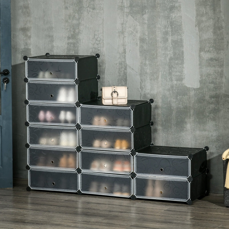 Shoe Cabinet 12 Compartments Modular Storage Black