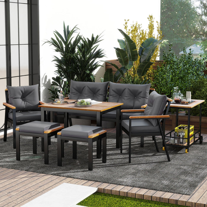 Dining Set, 6-7 Seater with Armchairs & Removable Trolley, Acacia Wood