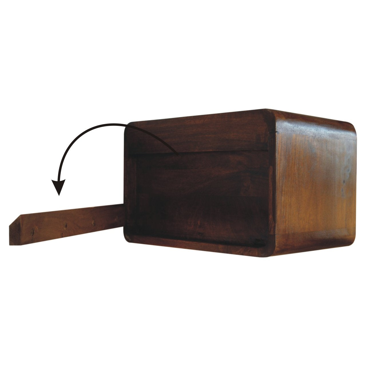 Solid Wood Wall Mounted Bedside, 1 Drawer, Open Woven, Dark Brown Chestnut