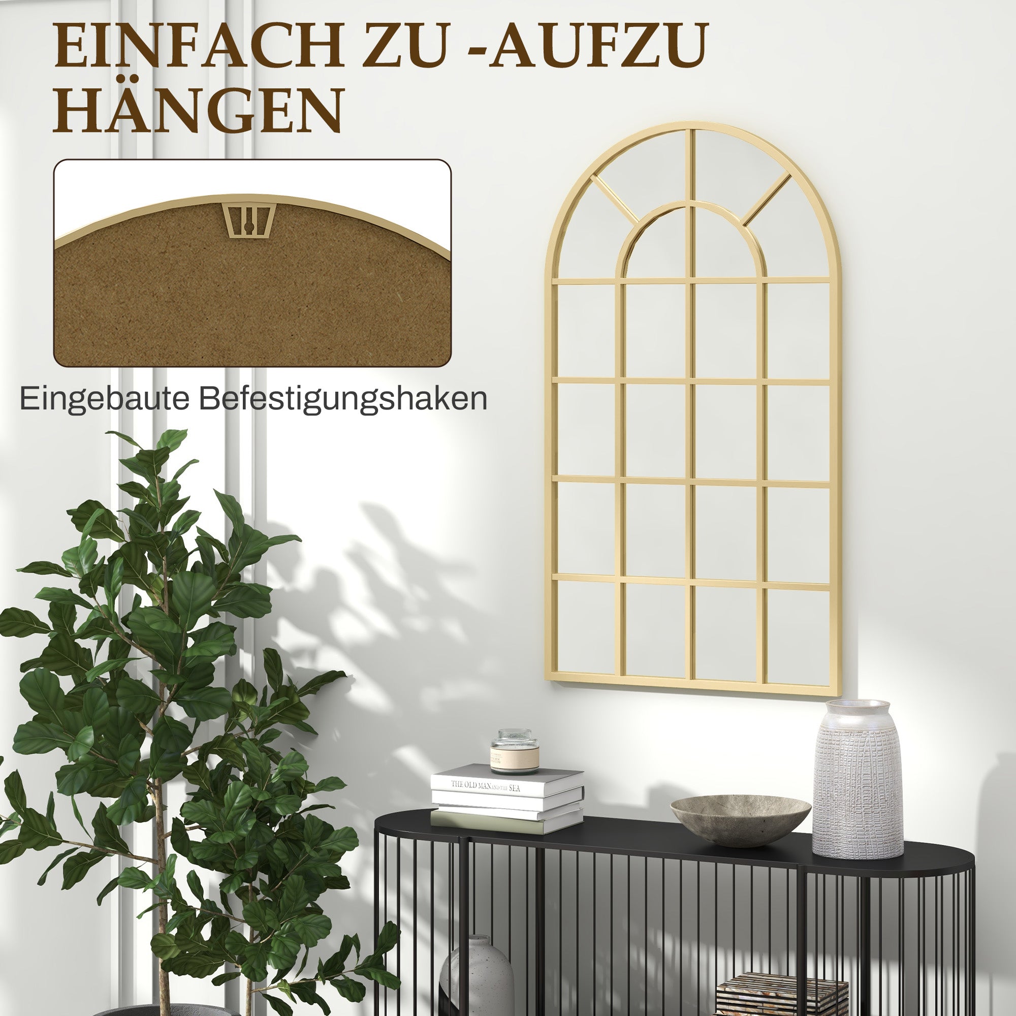 Wall Mirror 110x62cm Hanging Decorative Metal Frame, Gold