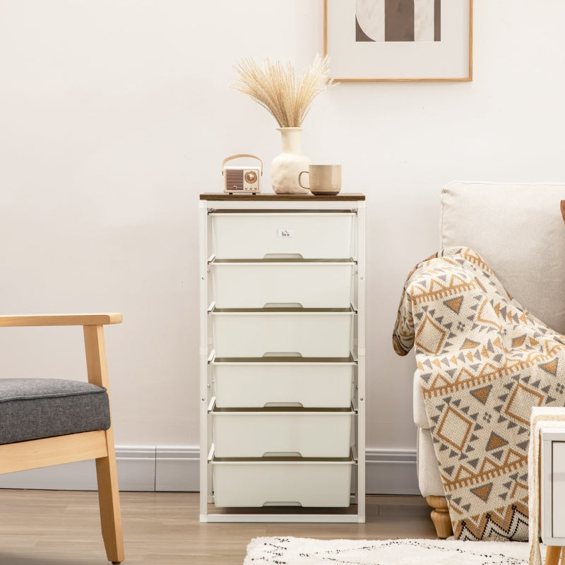 Bedroom Chest of Drawers, 6-Drawer Dresser Tall Storage, White