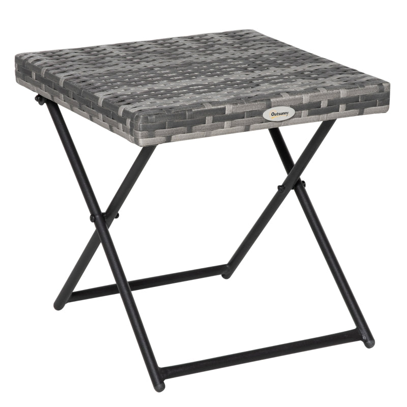Garden Table Folding Coffee Table Polyrattan Metal Frame, Grey 40x40x40cm