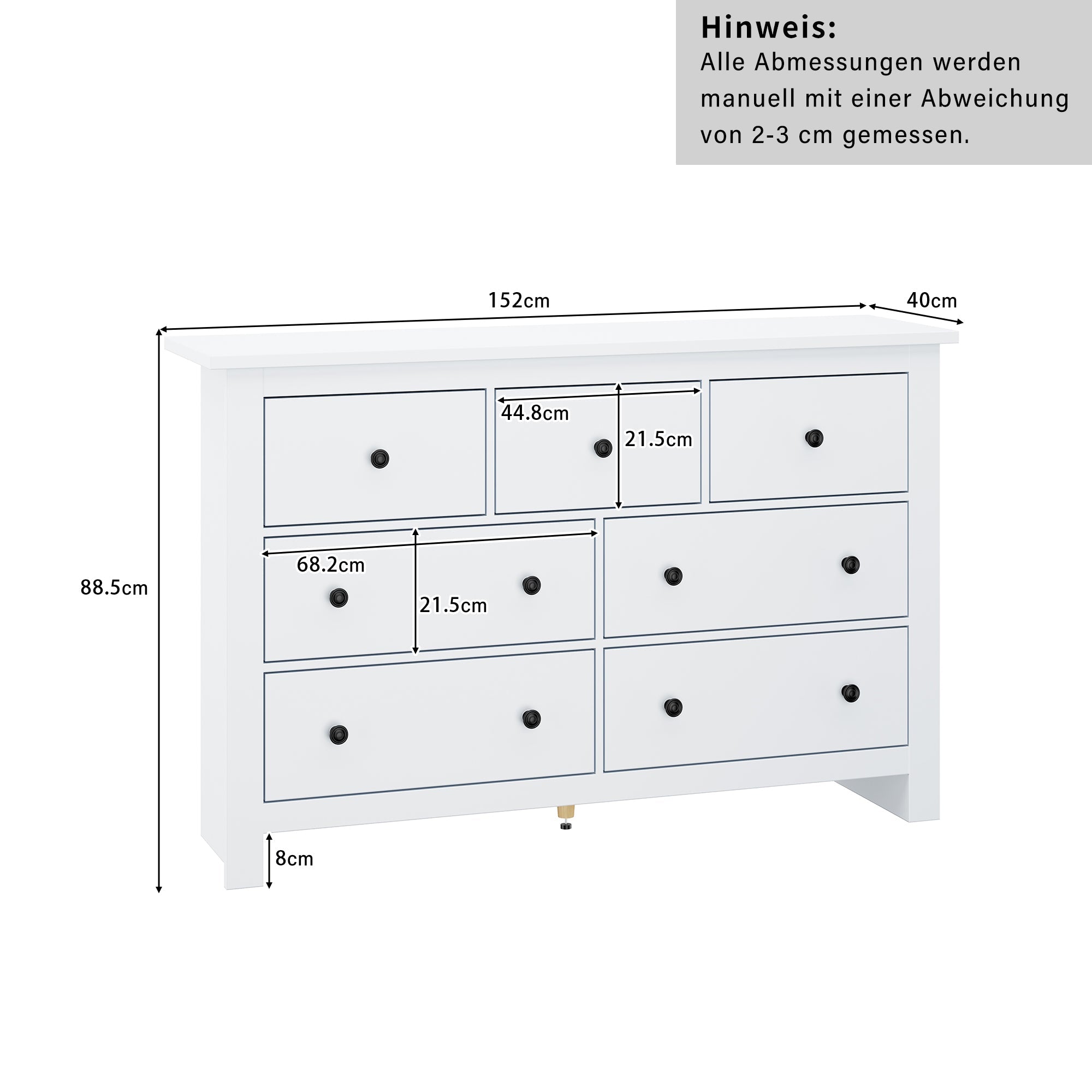 Dining Cabinet, Modern Minimalist 7-Drawer Buffet, White