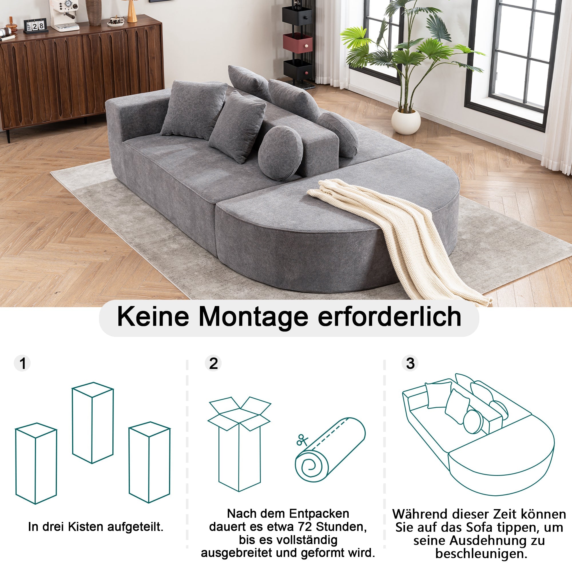 Modular Sofa Segmented Boneless No Assembly - Chenille Fabric