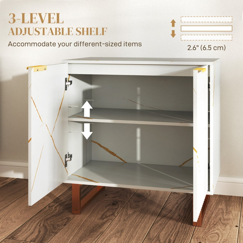 Elegant Storage Sideboard, Two Shelves Adjustable Shelf, White/Gold-Tone
