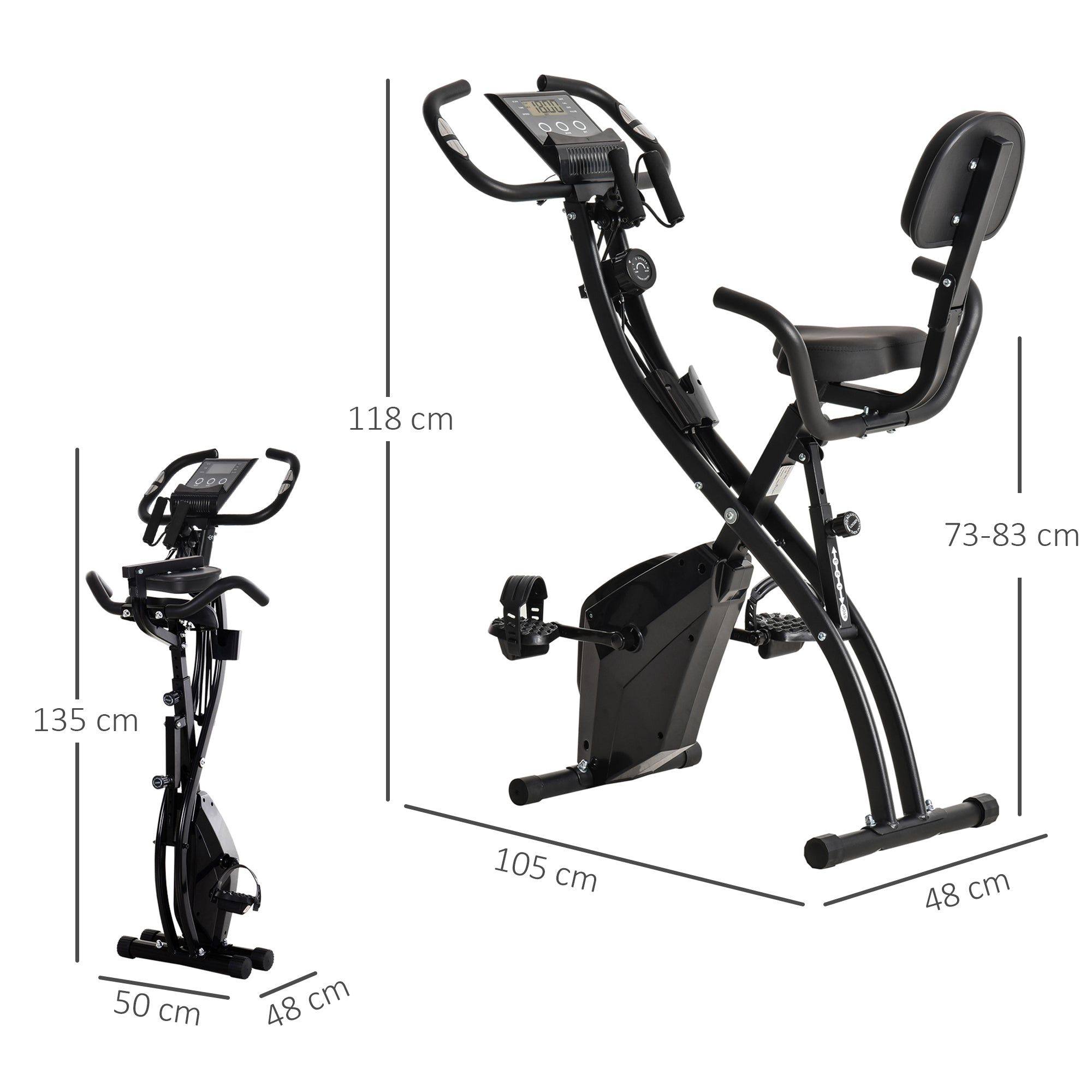 Exercise Bike, Foldable 8-Level Magnetic Resistance, Metal
