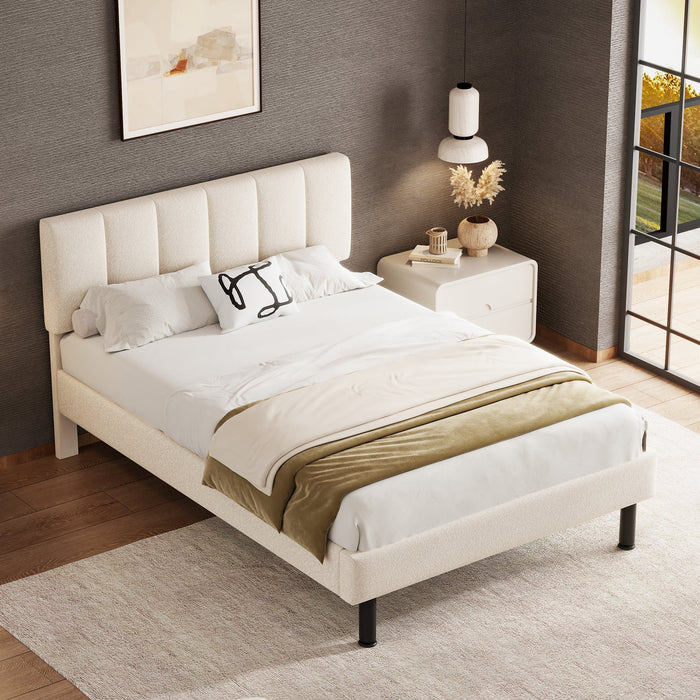 Upholstered Bed 140x190 Slatted Base Iron Legs Sherpa Fabric Beige