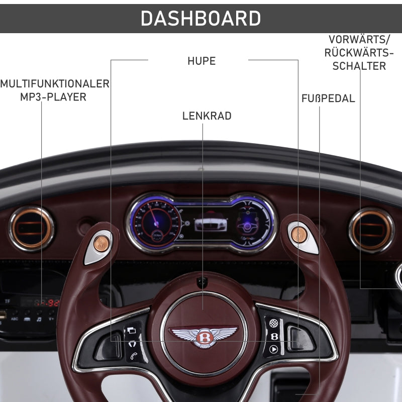 Bentley GT Licensed Electric Ride-On Car with Remote Control and 2 x 390 Motors, White