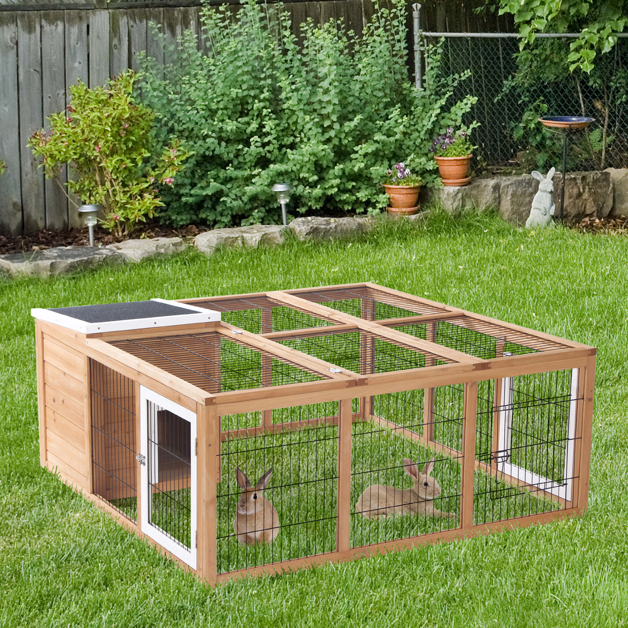 Small Animal Enclosure, Waterproof Roof, Removable Lid, Fir Wood Natural