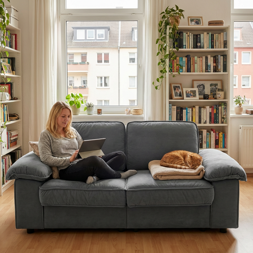 FX-P20EU-GY1 Modern Sofa with Hidden Storage Comfortable Upholstery Grey