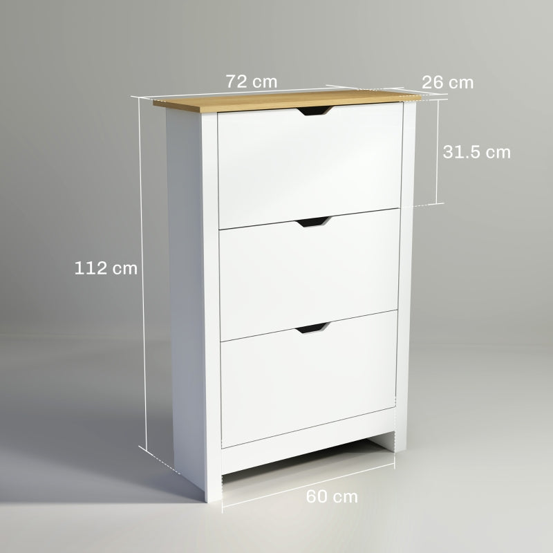 Slim Shoe Cabinet with 3 Flip Drawers and Adjustable Shelves for 18 Pairs, High Gloss White
