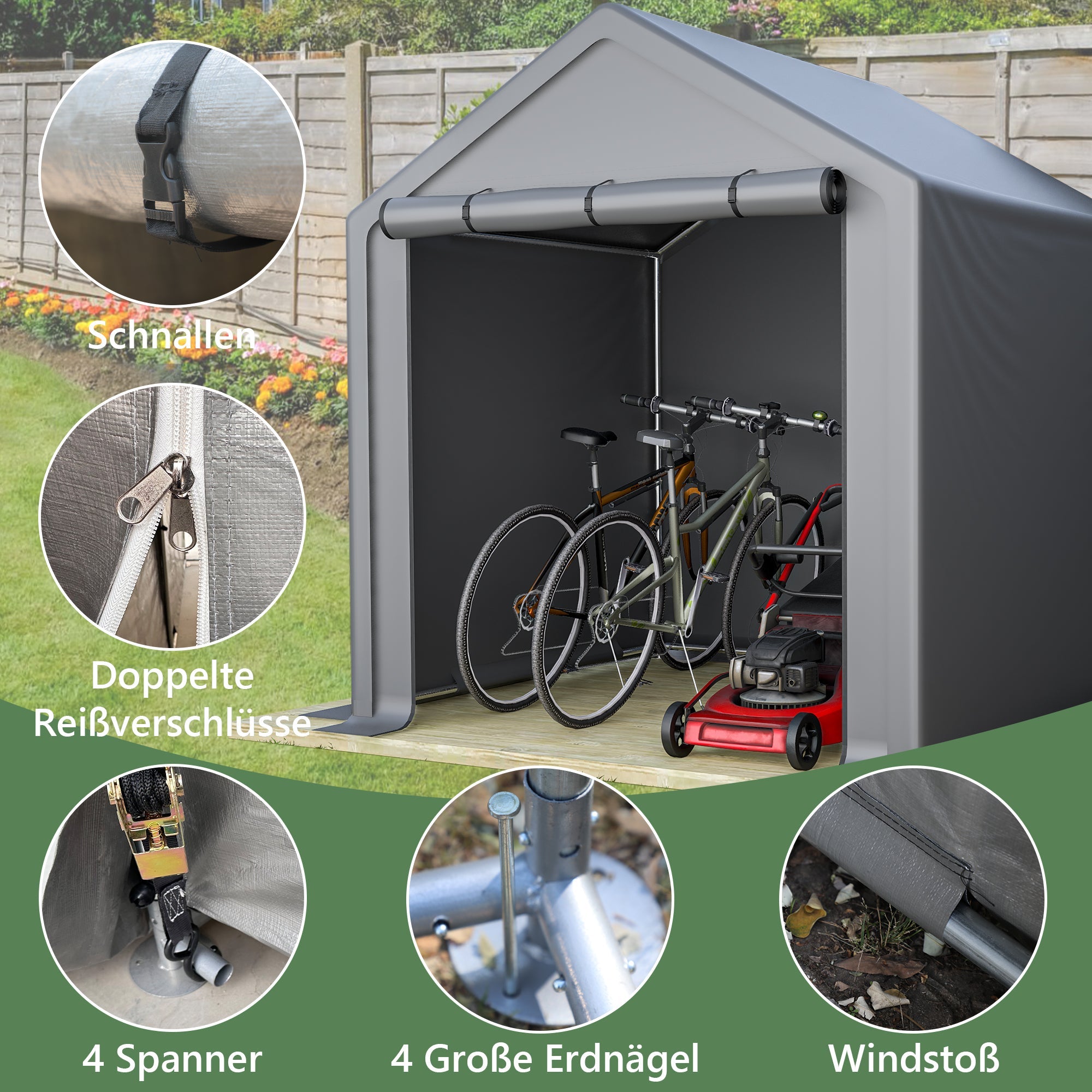 Tool Shed 190x170x200cm, Bicycle Garage, Storage Tent, Dark Gray