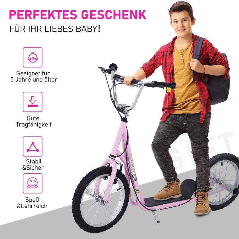Kids' Scooter with Pneumatic Tires and Height Adjustable Handlebar, Pink
