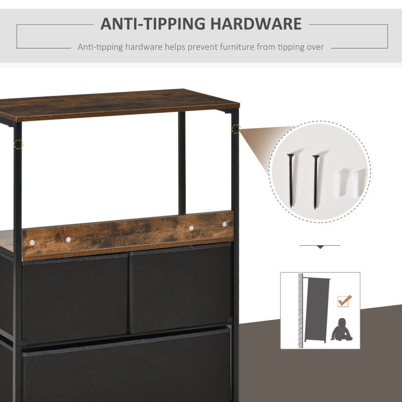 3 Drawer Storage Chest Unit with Shelves, Black Engineered Wood