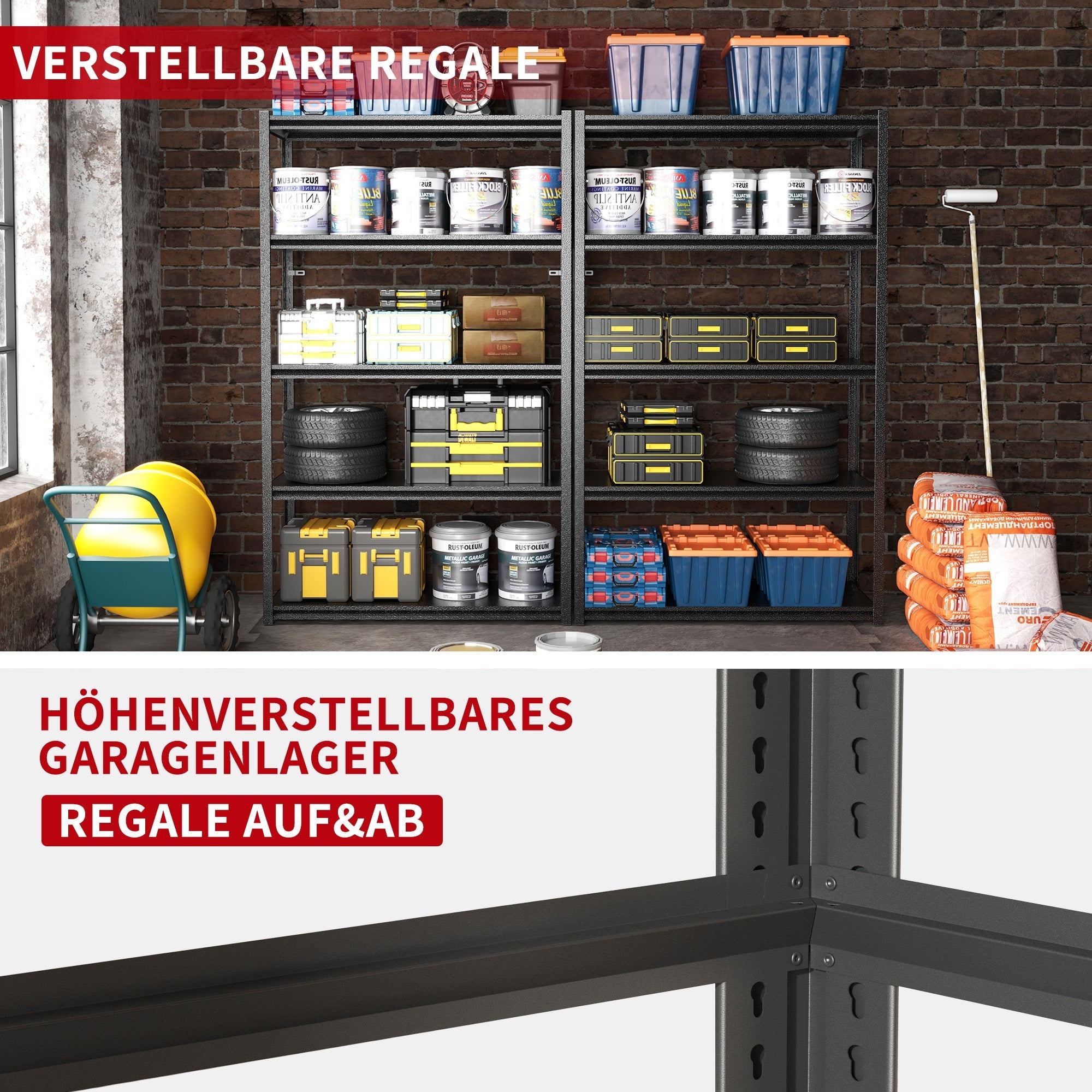 Heavy Duty Shelving Unit 5-Tier 650kg Capacity Adjustable Industrial Storage - Metal Black