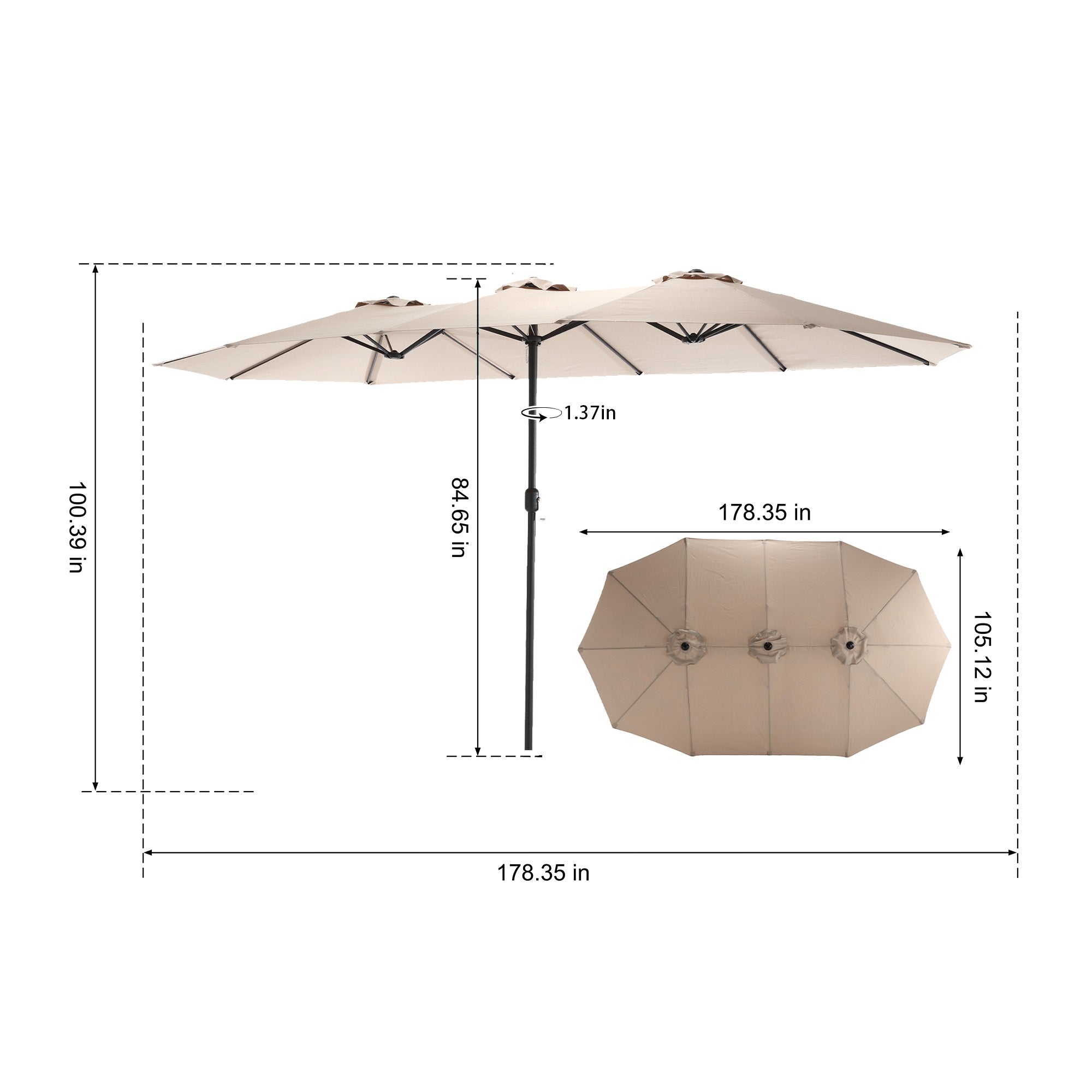 14.8 Ft Double Sided Outdoor Umbrella Rectangular Large with Crank, Khaki