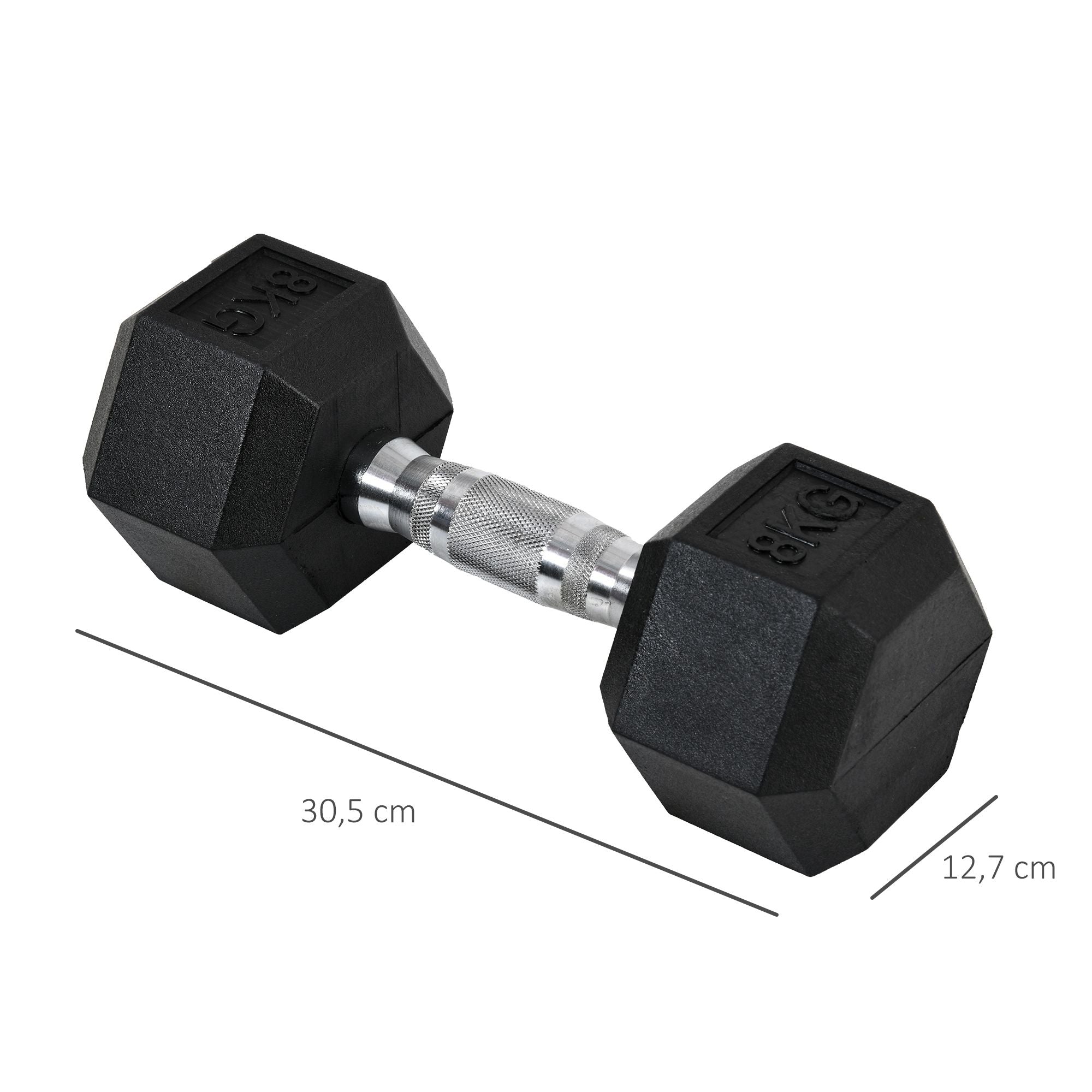 Hexagon Dumbbells Set, Cast Iron with Knurled Handles, Black Rubber