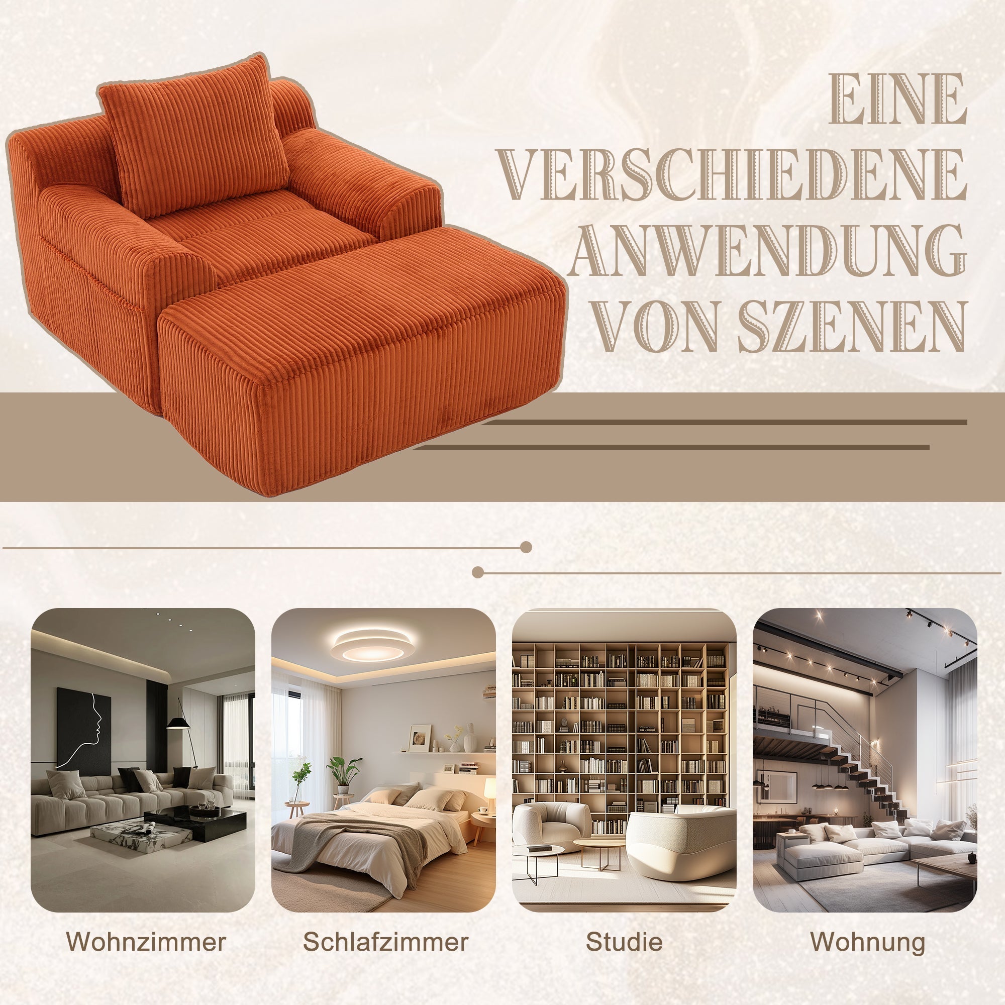 Oversized Sofa Chair Corduroy Reading Deep Seat No Assembly Required