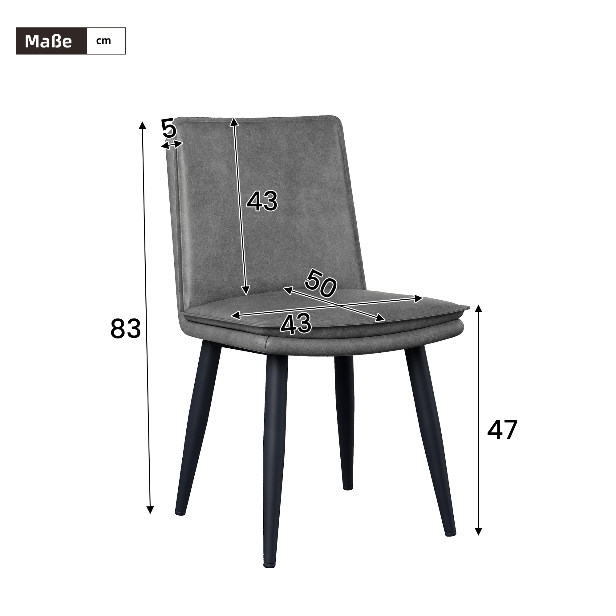 4 Dining Chairs PU Double Cushion Modern - Grey